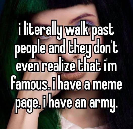walk past people and they dont even realize that а meme page. i have an army.