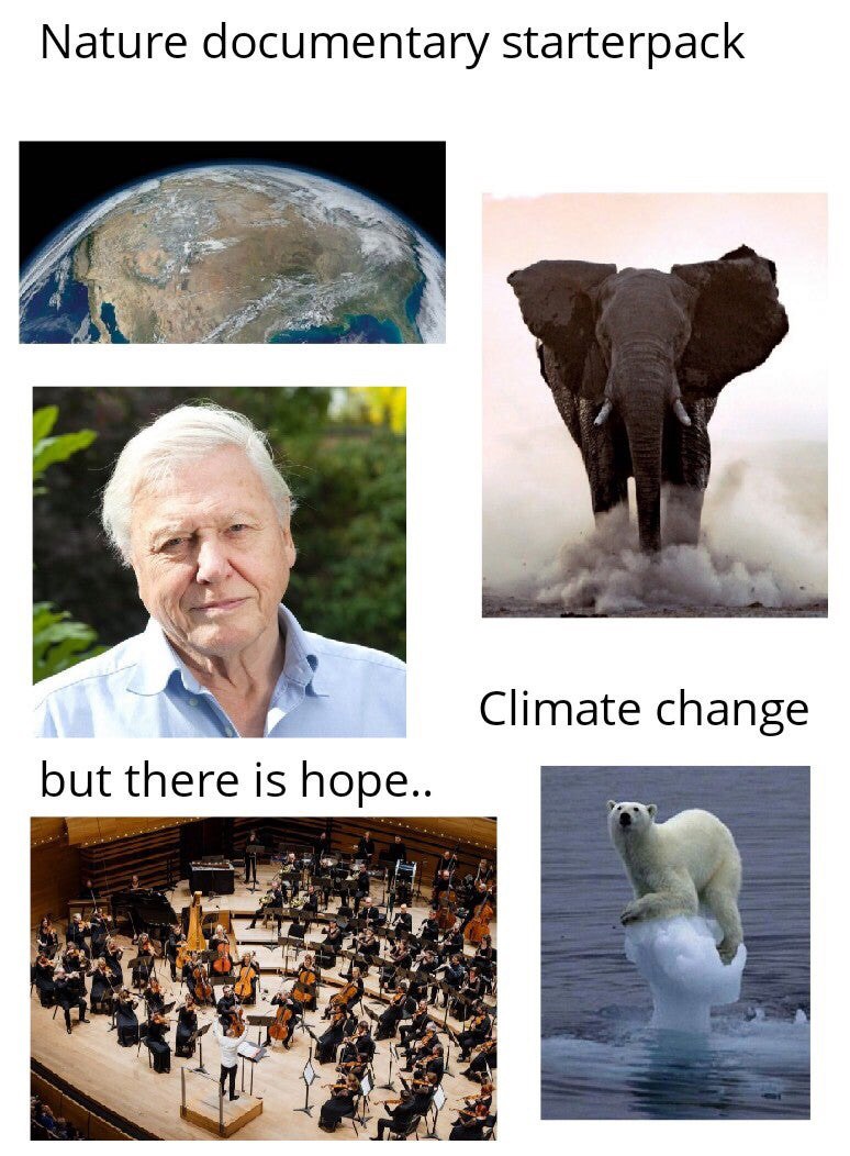Nature documentary starterpack Climate change but there is hope..