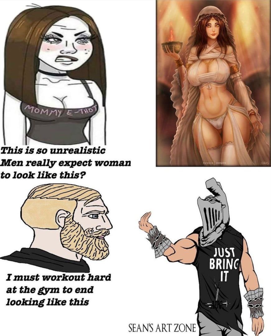 я My с This is so unrealistic Men really expect woman to look like this? JUST I must workout hard at the gym to end looking like this sol SEANS ART ZONE