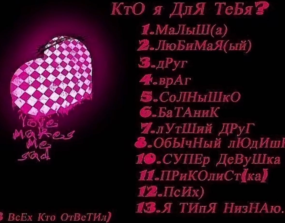 КТО я ДлЯ $.СоЛНыШко 6-БаТАниК ДРУГ ¥®.CYIEp ДеВуШка 43.4 ТИпЯ НизНАю. ВсЕх Кто