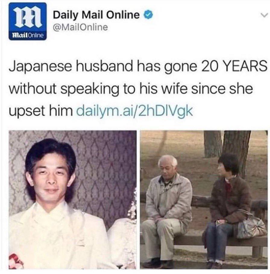 Daily Май Online @MailOnline Japanese husband has gone 20 YEARS without speaking to his wife since she ups dailym.ai/2hD 2