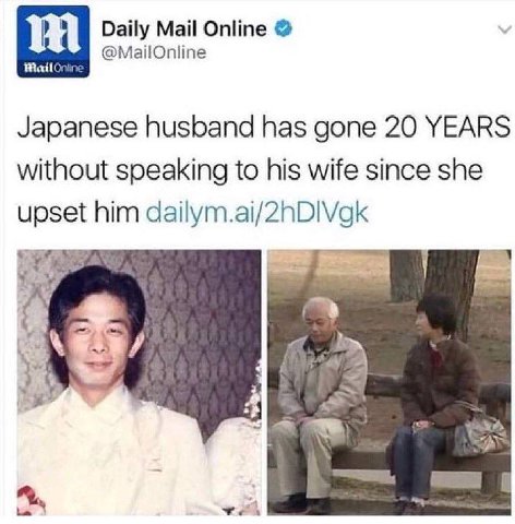Daily Май Online @MailOnline Japanese husband has gone 20 YEARS without speaking to his wife since she ups dailym.ai/2hD 2