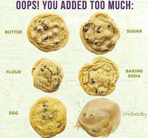 OOPS! YOU ADDED MUCH: 9+ BUTTER SUGAR 77 FLOUR а BAKING a SODA i EGG Wednesday a