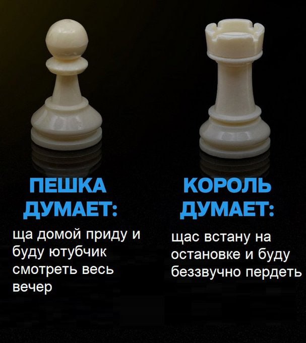 ПЕШКА КОРОЛЬ ДУМАЕТ: ДУМАЕТ: домой приду и щас встану на буду ютубчик остановке и буду смотреть весь беззвучно пердеть вечер