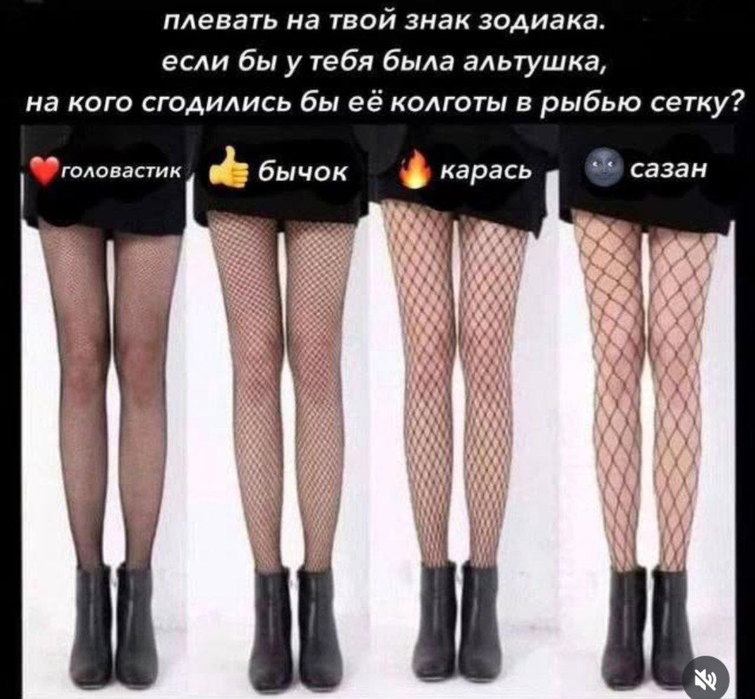 плевать на твой знак зодиака. если бы у тебя была альтушка, на кого сгодились бы её колготы в рыбью сетку? головастик бычок карась сазан 4] 1] i