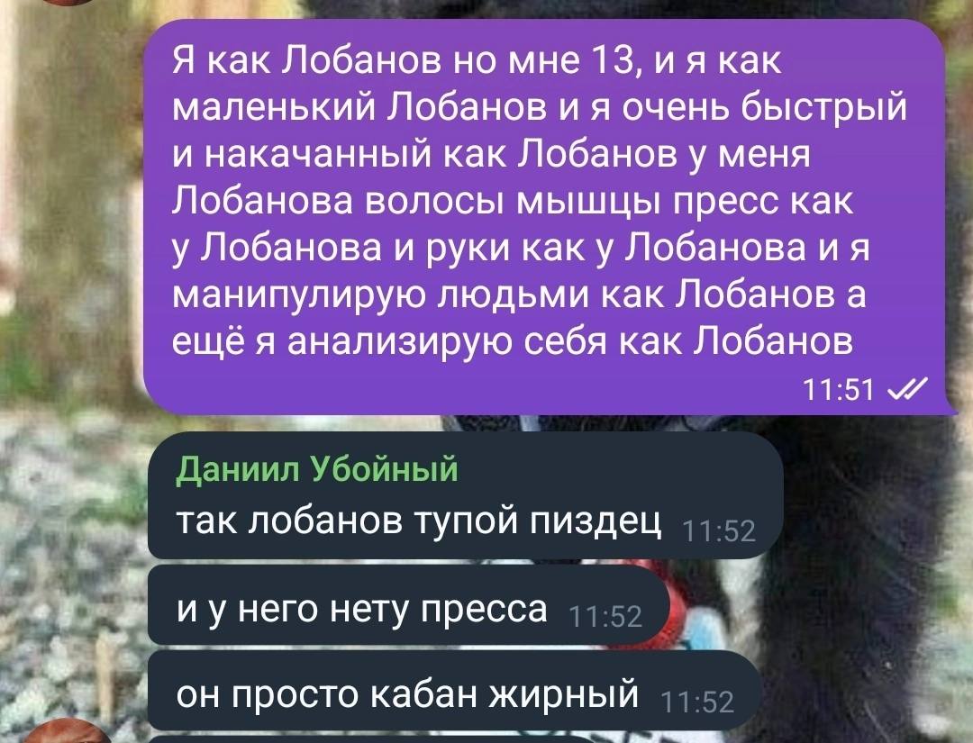 Я как Лобанов но мне 13, как маленький Лобанов и я очень быстрый и накачанный как Лобанов у меня Лобанова волосы мышцы пресс как у Лобанова и руки как у Лобанова манипулирую людьми как Лобанов а 4 ещё