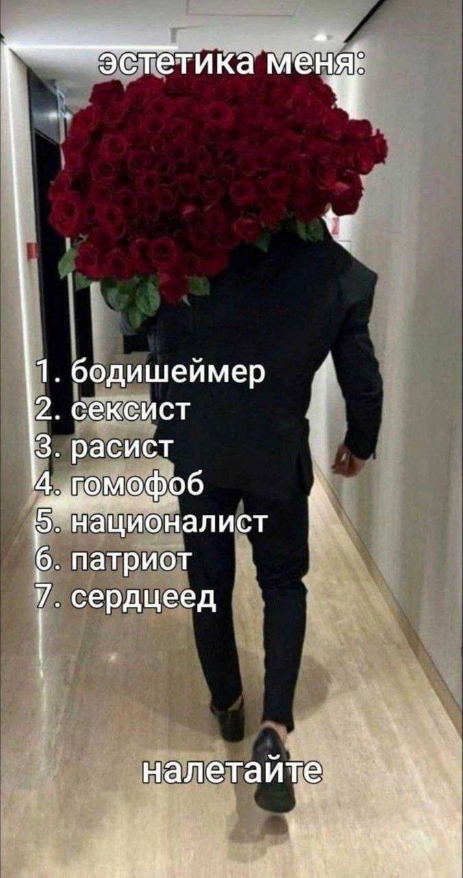a эстетика 1. бодишеймер 2. сексист 3. расист 4. гомофоб националист i 6. патриот 7. сердцеед налетайте
