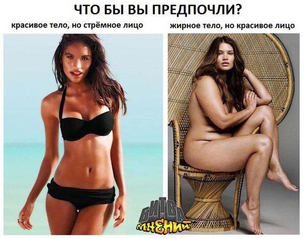 ЧТО БЫ ВЫ ПРЕДПОЧЛИ? красивое тело, но стрёмное лицо жирное тело, но красивое лицо <a A У