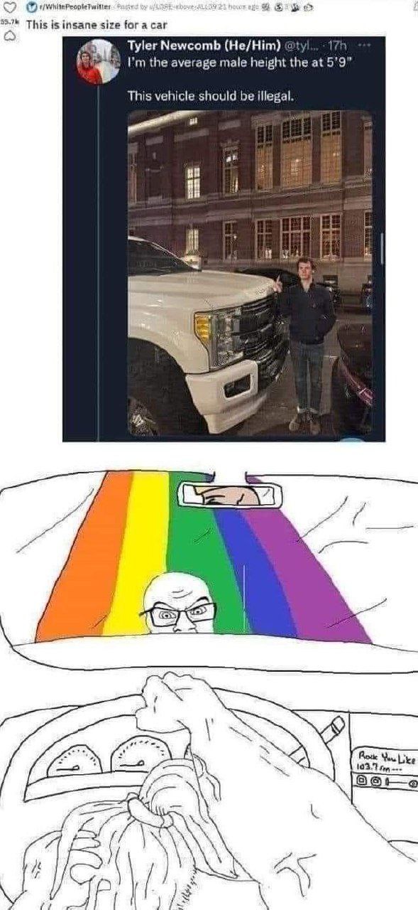 This is insane size юга саг Tyler Newcomb (He/Him) the average male height the at 5'9” This vehicle should be illegal. a’ Like 193.7 7 jis 13