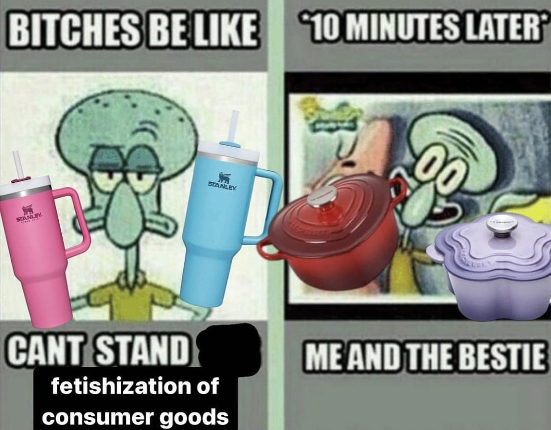 BITCHES ВЕЦКЕ В MINUTES LATER; ME AND THE BESTIE fetishization of consumer goods