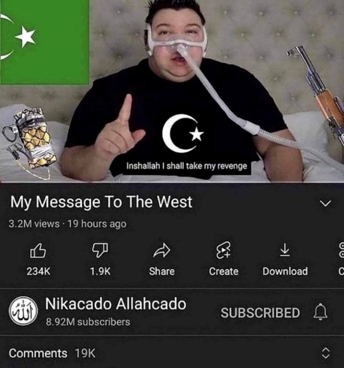 shall take my revenge My Message To The West views 19 hours ago у (с (с Share Create Download С Nikacado Allahcado subscribers Comments