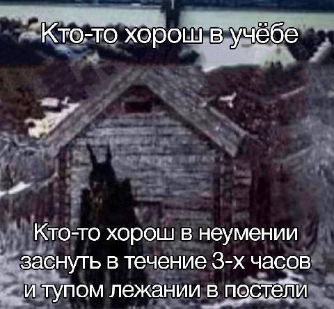 Кто-то хорош в учёбе Кто-то хорош в неумении заснуть в течение часов и тупом лежании в постели