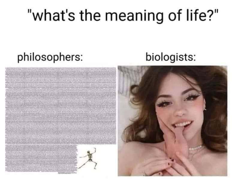 “what's the meaning of life?" philosophers: biologists: