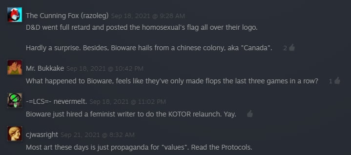 The Cunning Fox (razoleg) went full retard and posted the homosexual's flag all over their logo. Hardly a surprise. Besides, Bioware hails from a chinese colony, aka 2 Bukkake 42 What happened to Biow