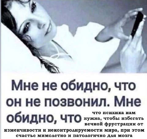 7. Мне не обидно, что не позвонил. Мне Обидно, ЧТО страции от изменчивости и неконтролируемости мира, при этом счастье мимолетно и патологично для мозга