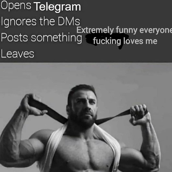 Opens Telegram Ignores the DMs remely funny everyone Posts something fucking loves me Leaves