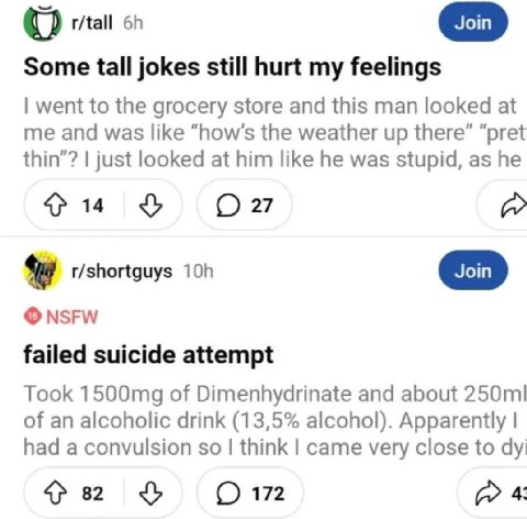 (иги Join Some tall jokes still hurt my feelings went to the grocery store and this man looked at me and was like “how’s the weather up there” “pret thin’? just looked at him like he was stupid, as he