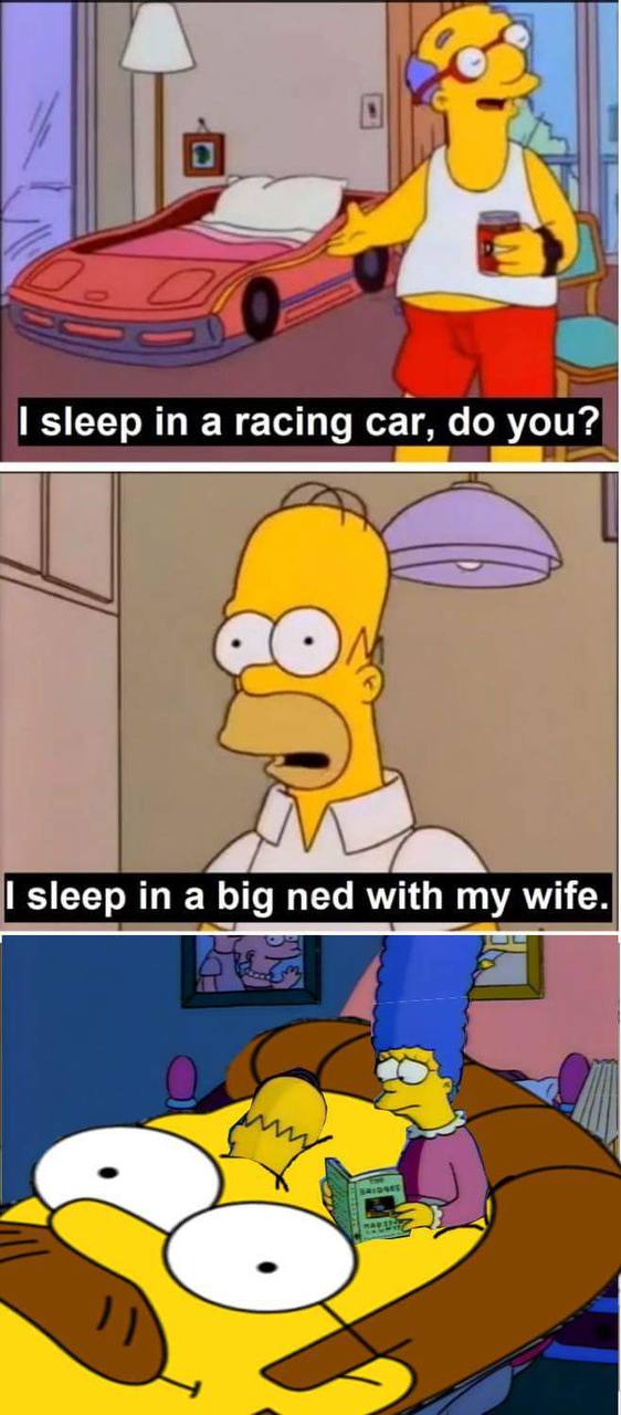 sleep in a racing car, you? sleep in a big ned with my wife.