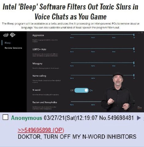 Intel Software Filters Out Toxic Slurs in Voice Chats as You Game The Bleep program will be available as а beta. and uses the А! processing on Intel-powered PCs to remove abusive Be Aggression Bleep L