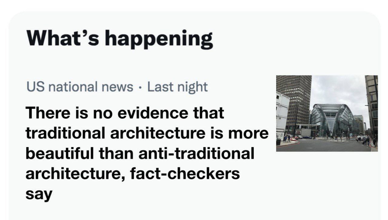 What’s happening national news Last night There is no evidence that traditional architecture is more beautiful than anti-traditional architecture, fact-checkers say