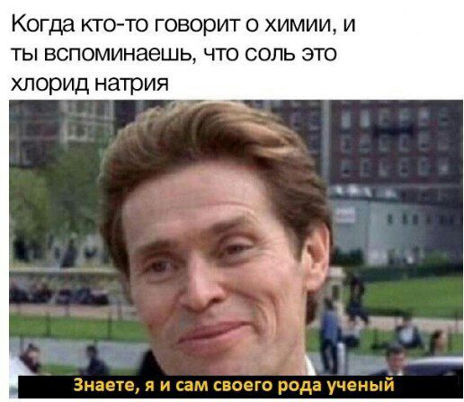 Когда кто-то говорит о химии, и ты вспоминаешь, что соль это хлорид натрия Знаете, я и сам своего рода ученый