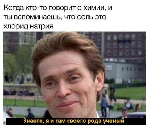 Когда кто-то говорит о химии, и ты вспоминаешь, что соль это хлорид натрия Знаете, я и сам своего рода ученый