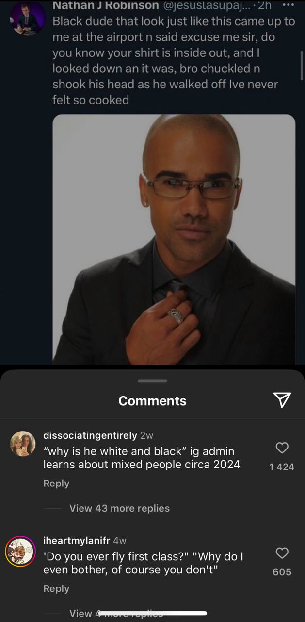 Comments dissociatingentirely “why is he white and black” admin learns about mixed people circa 2024 1424 Reply View 43 more iheartmylanifr you ever fly first class?" "Why even bother, of course you d