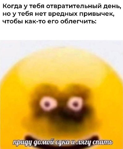 Когда у тебя отвратительный день, но у тебя нет вредных привычек, чтобы как-то его облегчить: приду домой спать