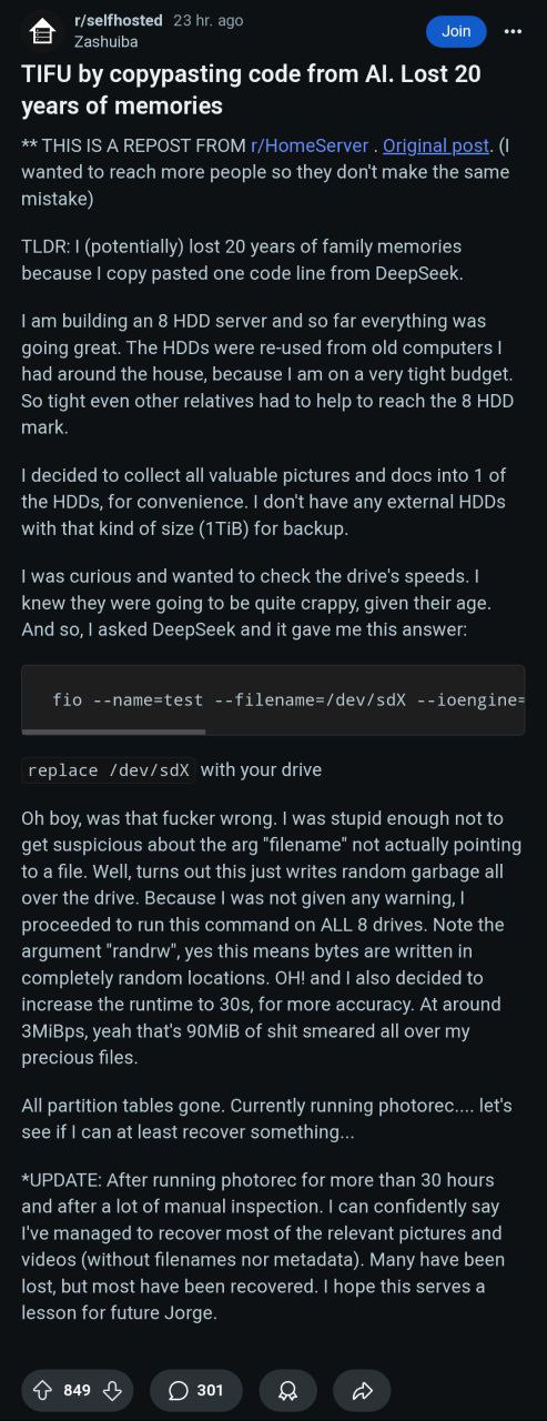 23 ago Gam Zashuiba TIFU copypasting code from Lost 20 years of memories THIS IS A REPOST FROM r/HomeServer Original post. (1 wanted to reach more people so they don't make the same mistake) TLDR: (po