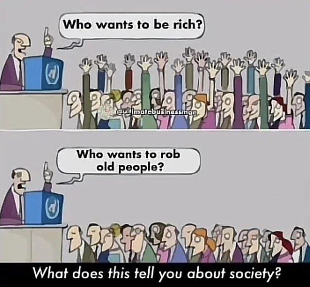 Who wants to be rich?} И ick 17 о old people? aed What does this tell you about society?