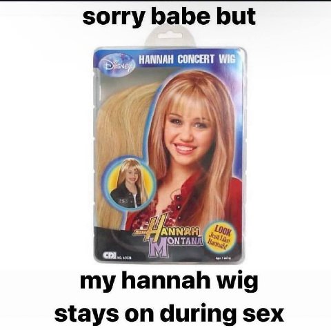 sorry babe but HANNAH к ММАН] NTANA\ my hannah wig stays on during sex