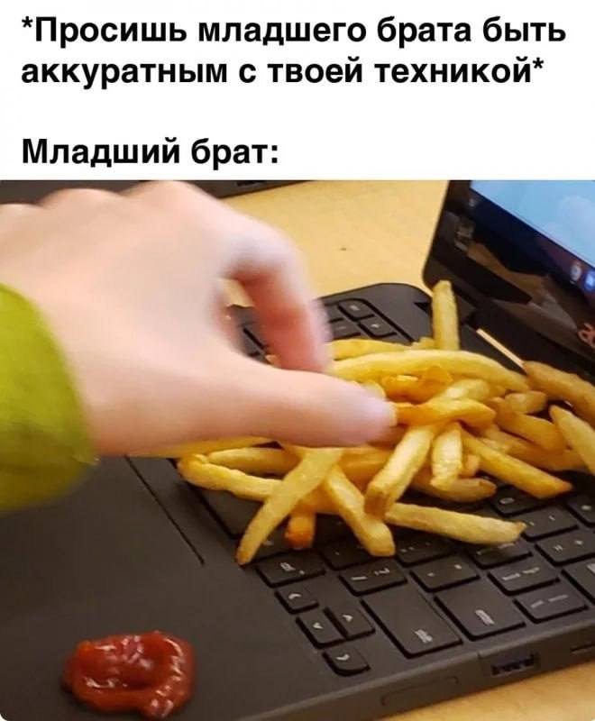 *Просишь младшего брата быть аккуратным с твоей техникой* Младший брат: