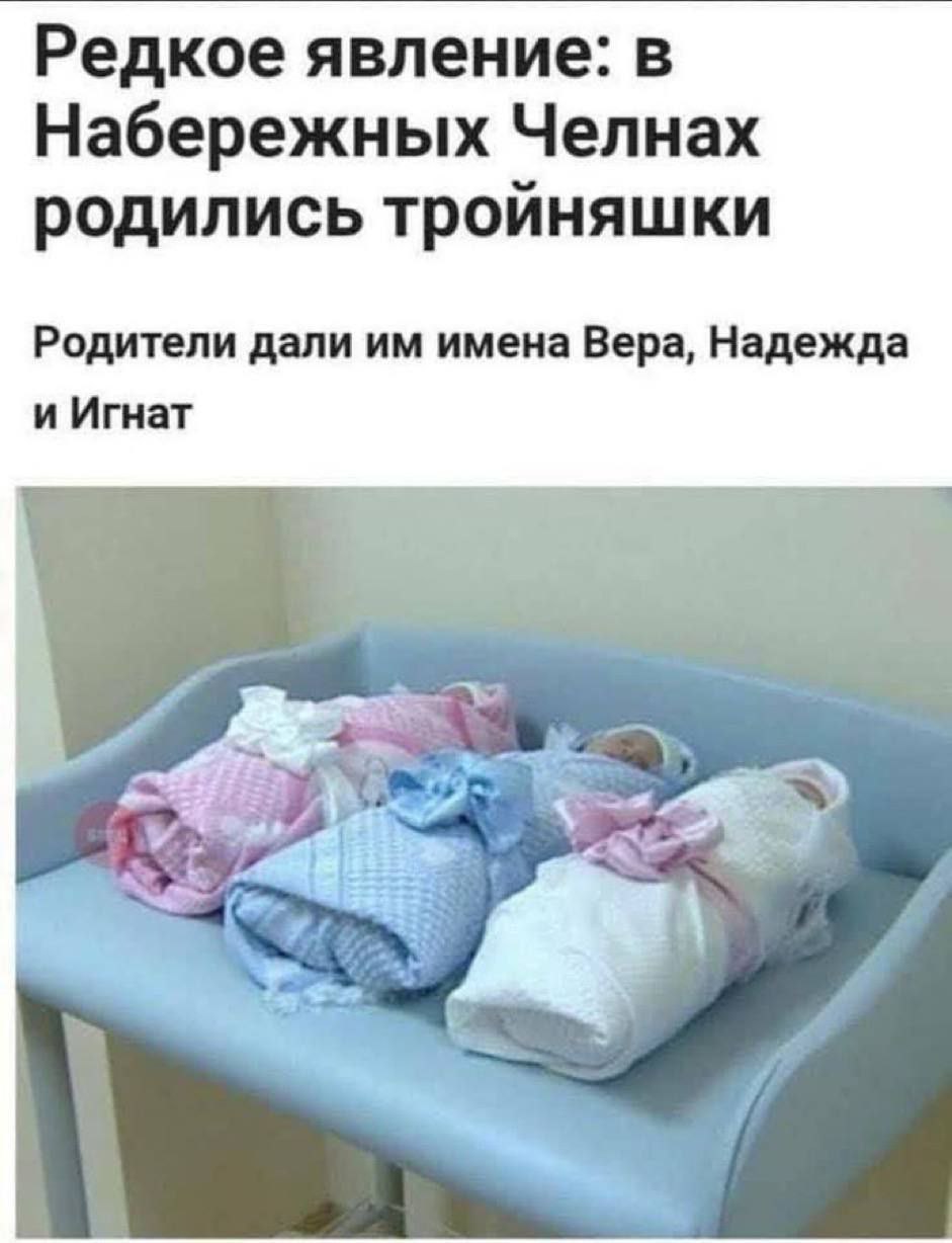 Редкое явление: в Набережных Челнах родились тройняшки Родители дали имена Вера, Надежда и Игнат