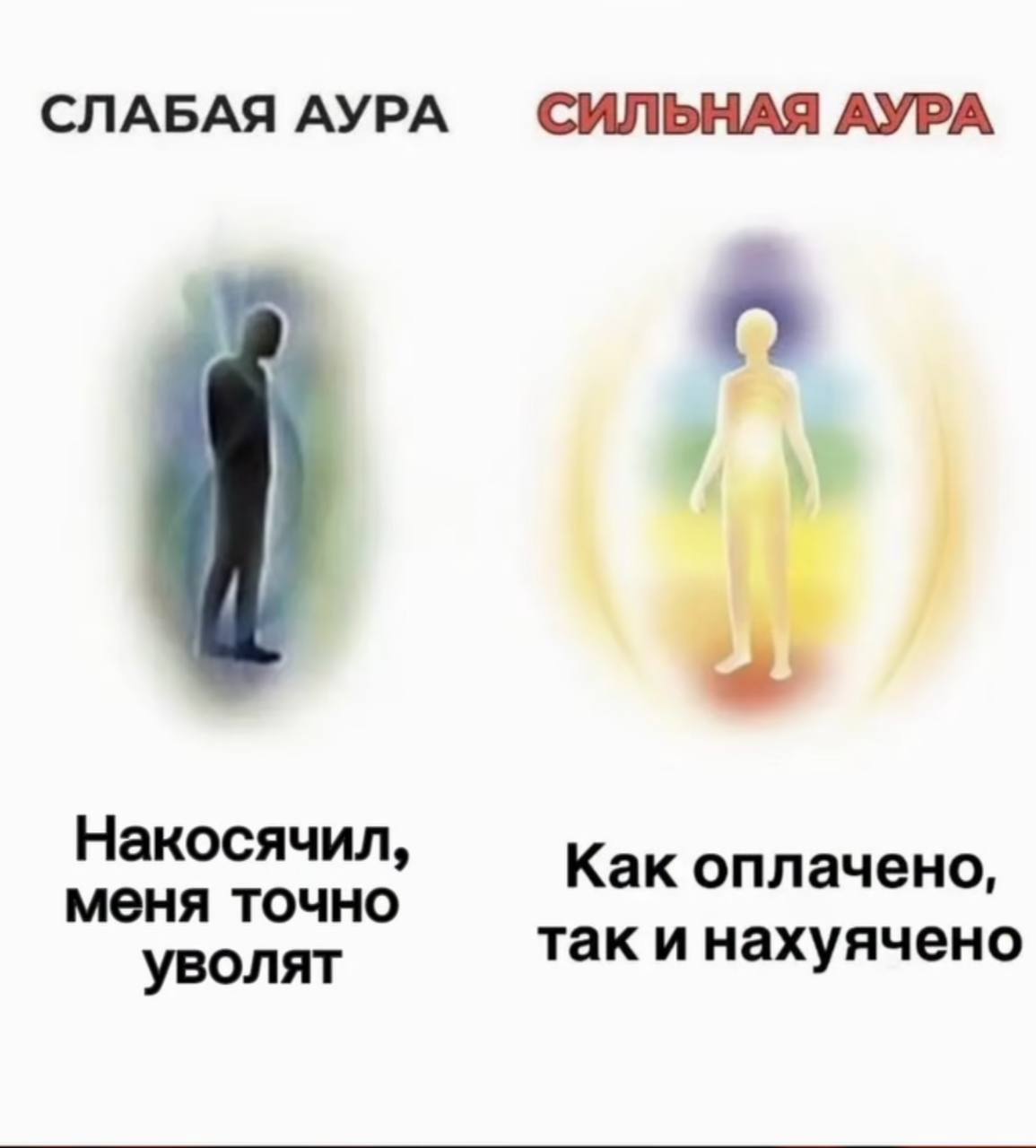 СЛАБАЯ АУРА СИЛЬНАЯ АУРА a Накосячил, меня точно Как оплачено, уволят так и нахуячено