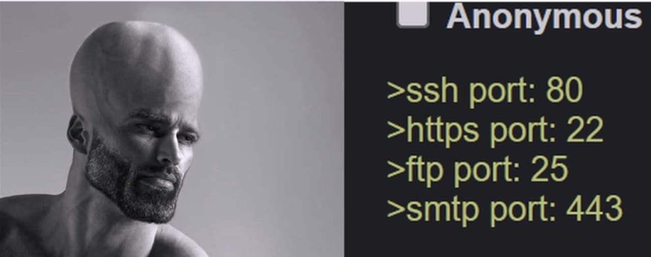 nonymous >ssh port: 80 >https port: 22 >ftp port: 25 >smip port: 443