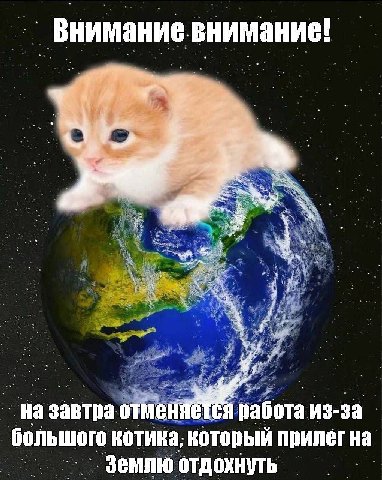 Внимание.внимание! Sige Назавтра отменяется работа из-за большого котика; который прилег на Землю отдохнуть