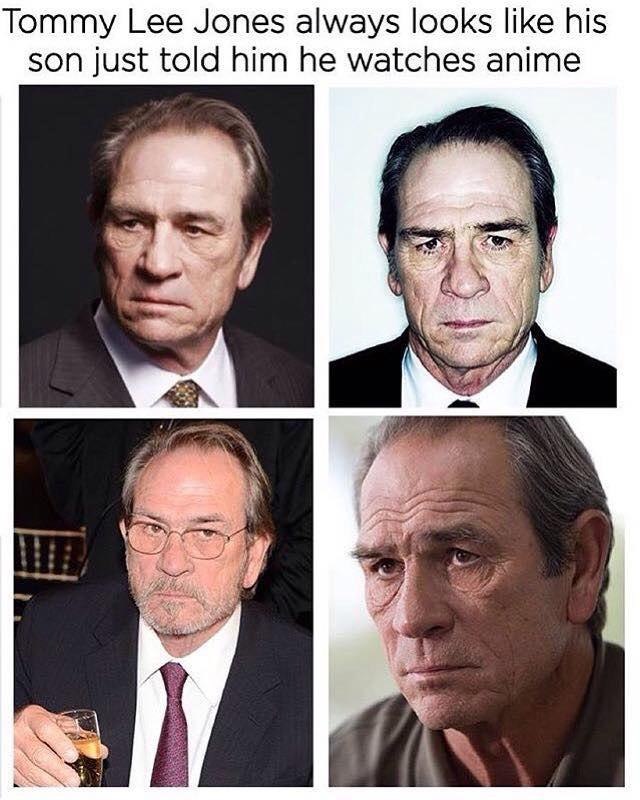 Tommy Lee Jones always looks like his son just told him he watches anime