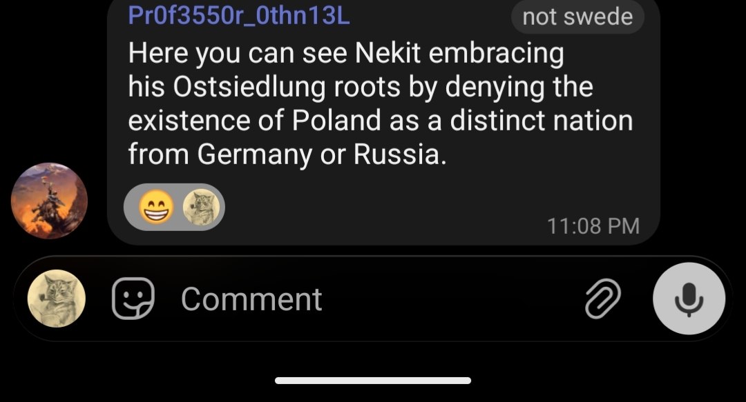 not swede Here you can see Nekit embracing his Ostsiedlung roots denying the existence of Poland as a distinct nation from Germany or Russia. 11:08 Comment о