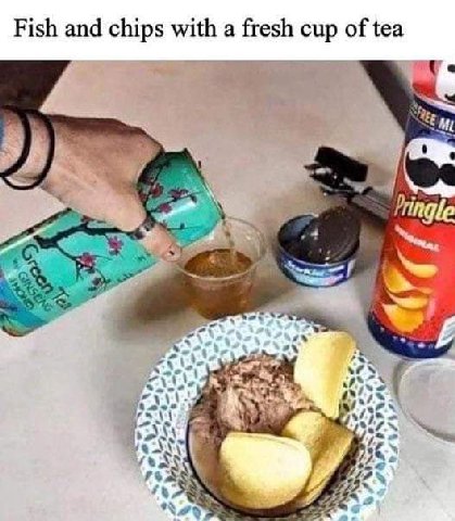 Fish and chips with a fresh cup of tea a