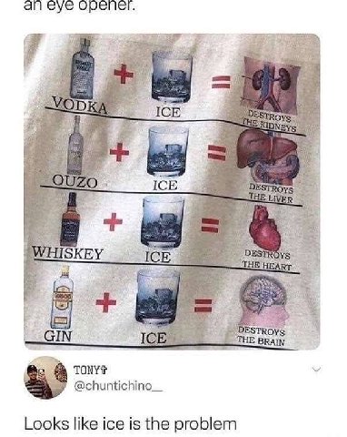 eye орепег. a ICE у Я SKEY ICE 157 all GIN THE BRAIN с TONYS @chuntichino__ Looks like ice is the problem
