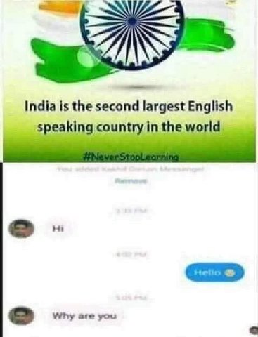 India is the second largest English speaki coun in the worl Why are you
