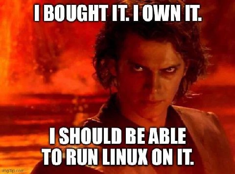 BOUGHT OWN IT. SHOULD BE ABLE TO RUN LINUX ON IT.