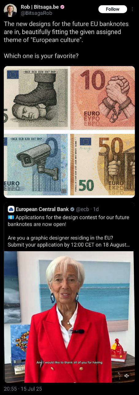 Rob Bitsaga.be @BitsagaRob The new designs for the future banknotes are in, beautifully fitting the given assigned theme of "European culture”. Which one is your favorite? -ВСЕ ECB EZB ЕКР ECB EZB ЕКТ