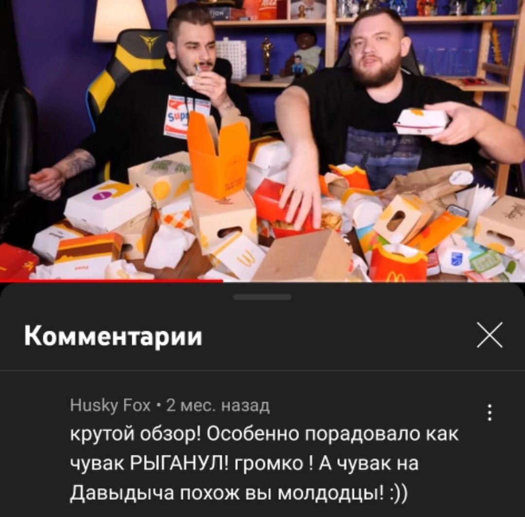 2 74 и Комментарии Husky Fox 2 мес. назад крутой обзор! Особенно порадовало как чувак РЫГАНУЛ! громко А чувак на Давыдыча похож вы молдодцы!