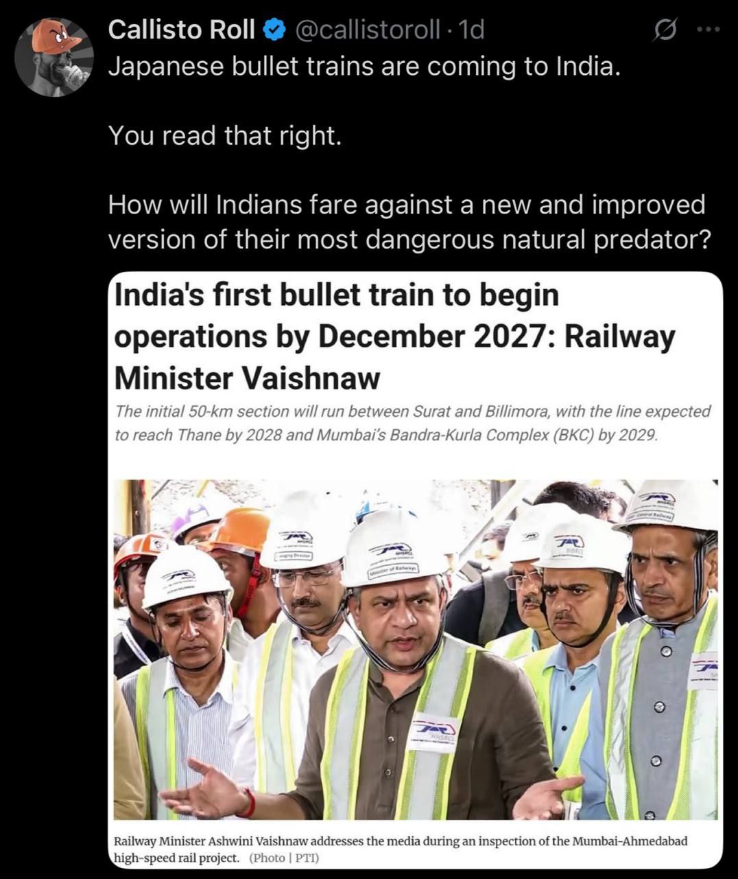 С 14 Callisto Roll @cal Japanese bullet trains are coming to India. You read that right. How will Indians fare against a new and improved version of their most dangerous natural predator? India's firs