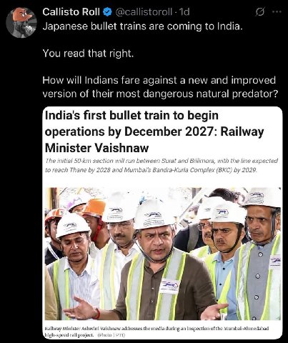 С 14 Callisto Roll @cal Japanese bullet trains are coming to India. You read that right. How will Indians fare against a new and improved version of their most dangerous natural predator? India's firs