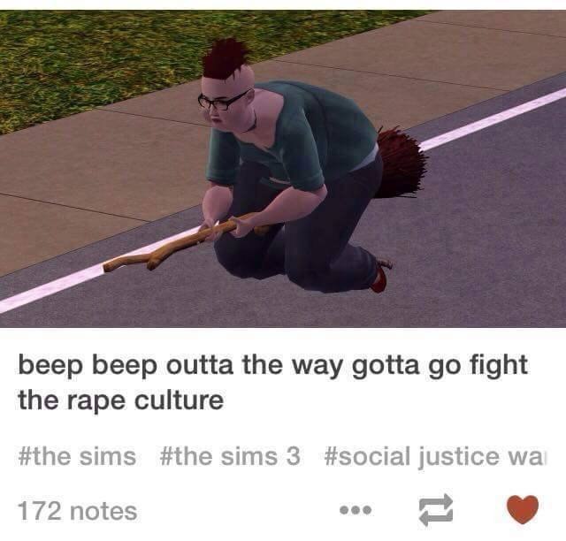 beep beep outta the way gotta fight the rape culture #the sims #the sims 3 #social justice 172 notes