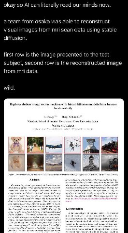 К literall mind окау SO can literally геаа our minds now. isual i data using stabl diffusi first is the ted to the test subject, second row 15 the reconstructed image from mri dat Gata. wild. High-res