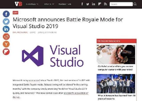 Microsoft announces Battle Royale Mode for Visual Studio 2019 Visual armband lets you control computer cursors with your mind Microsoft today announced Visual Studio 2019, the next version of its IDE 