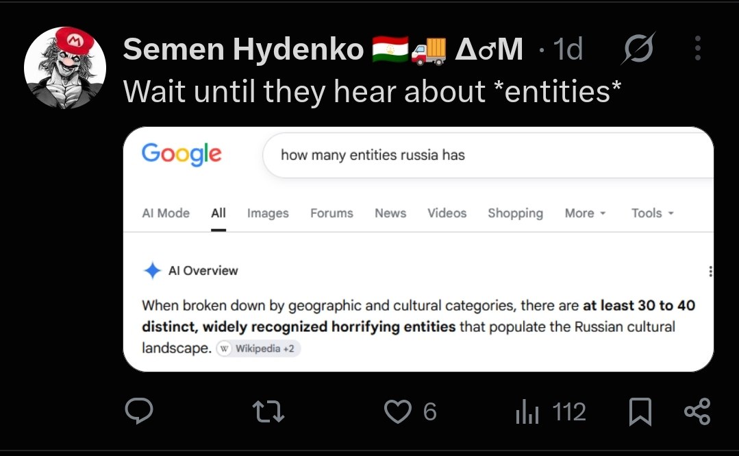Semen НудепКо AGM Wait until they hear about *entities* gle how many entities russia has Mode All mages Forums News Videos Shopping More Tools Overview When broken down geographic and cultural categor